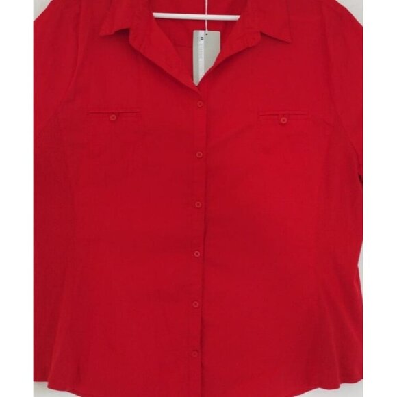 Red Button-Up Short Sleeve Blouse Women's Size 22 Woven 100% Cotton, NWT - Picture 7 of 9